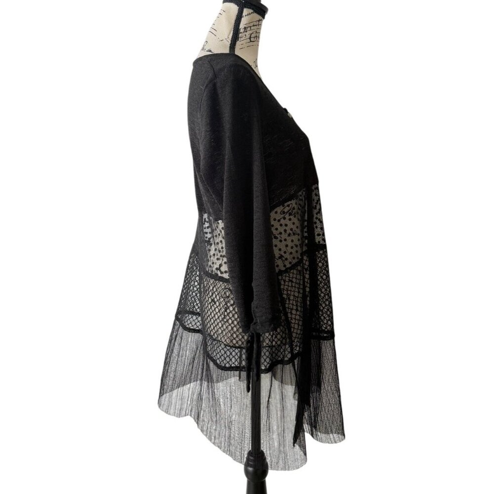 Zoe By Michael Phillips Black Sheer Top Button-Up Cardigan Boho Fairygoth Size M - Picture 2 of 6
